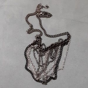 Black and Silver Tone Chain Necklace Rhinestone